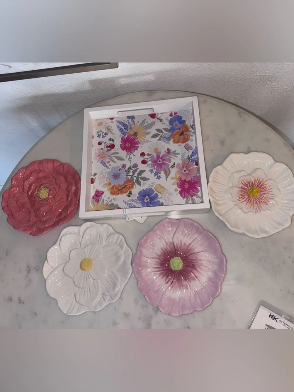Floral Ceramic Decorative Plate Set and Tray - Multi-Color